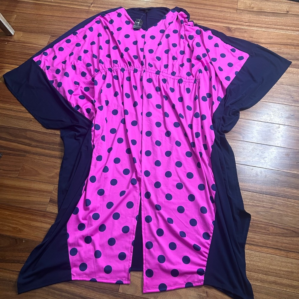 Ashley Stewart Caftan Dress Polka Dot‎ V Neck cover up plus Size 3Xr